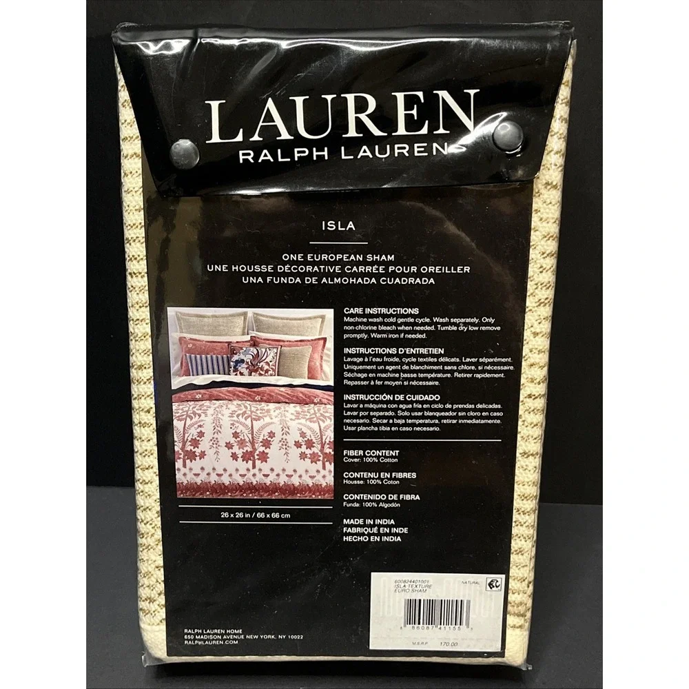 Ralph Lauren 1 European Euro Sham ISLA Texture Natural MSRP $170 LAUREN NWT